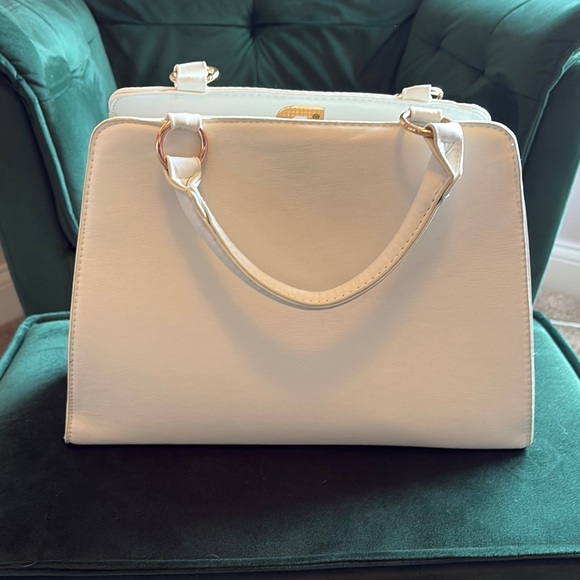 Bebe White Quilted Chevron Satchel - Picture 2 of 11